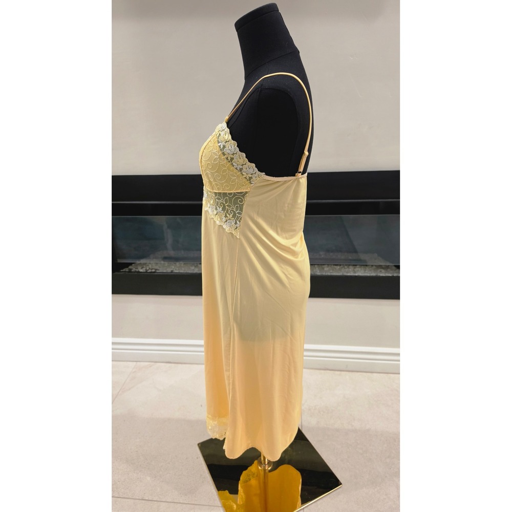 VTG Yellow Floral Lace Trim Nightgown Adjustable Straps Chemise Slip Dress SZ XL - Picture 2 of 11